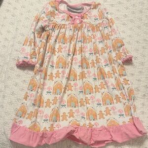 Girls White & Pink Gingerbread Print Nightgown